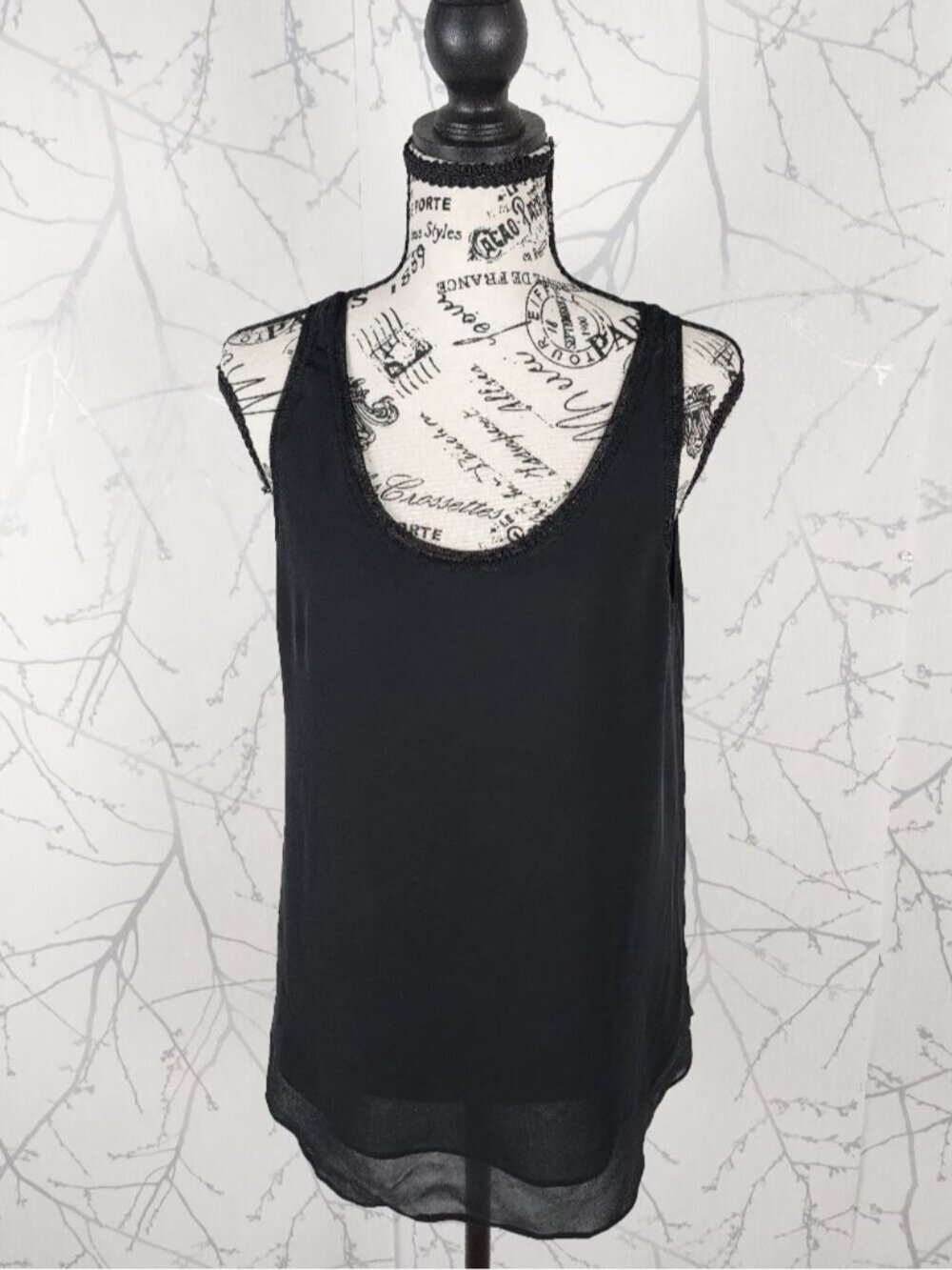 Babaton Black Silk Layered Chiffon Scoop Neck Tank